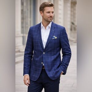 Paisley & Gray Blue Check Blazer with Tropical Lining Size 40R